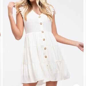 SUMMER LOVING White Buttoned Sleeveless Sun Dress  Size Medium